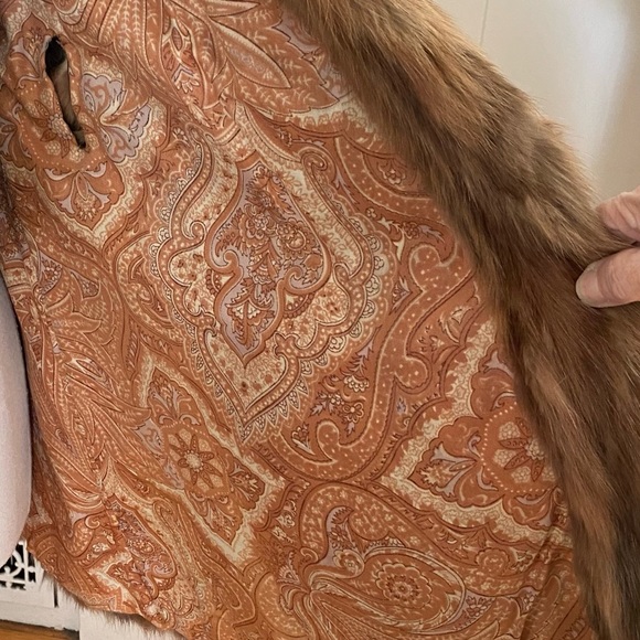 Vintage Mink Jacket Coat with Suede Tie Front Brown with Blond Collar & Cuffs - Picture 8 of 14